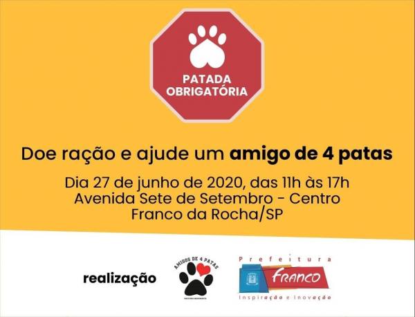 Ação para arrecadação de ração para cães e gatos acontece neste sábado (27) em Franco da Rocha