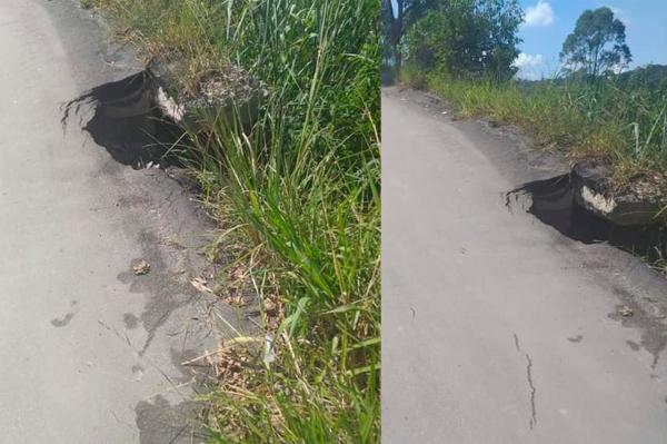 Moradores da Calcárea cobram solução para cratera aberta em via de acesso ao bairro